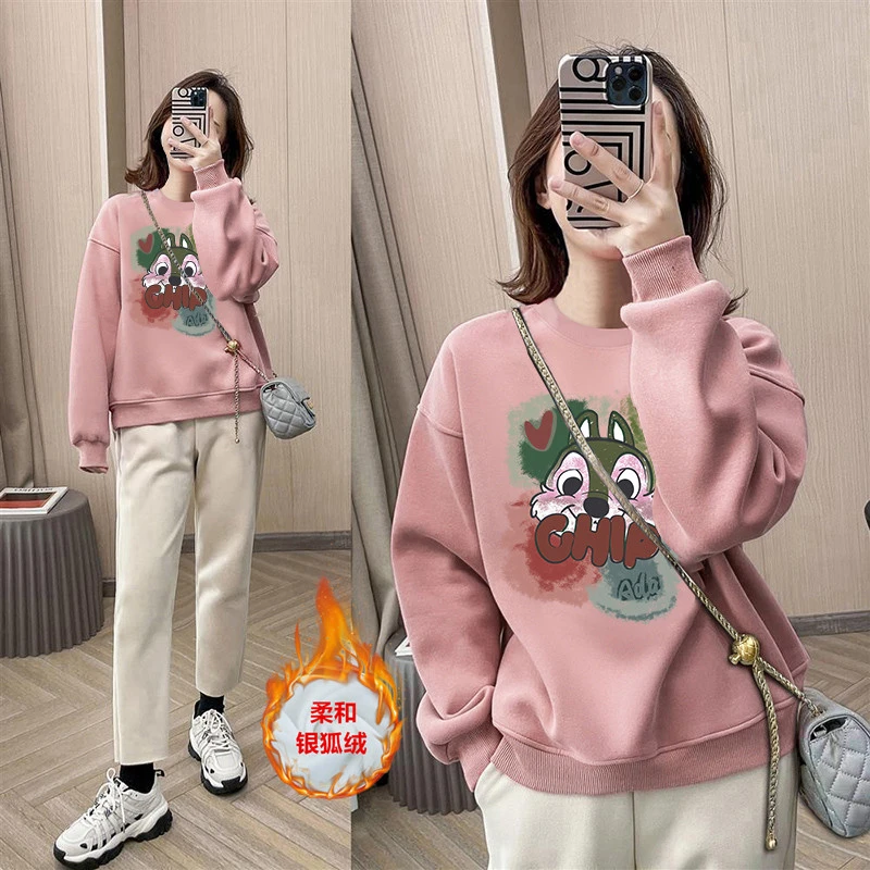 【新人直降】秋冬加绒加厚卫衣女2023新款洋气减龄宽松内搭圆领上衣