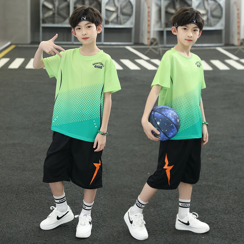 冰丝速干男童球服套装夏装2025新款儿童中大童运动休闲男孩两件套
