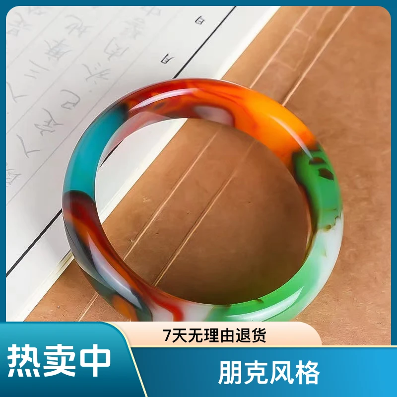 购梦小店 新疆彩玉手镯妈妈时尚玉镯鸡血测量鸡血石银手镯手镯