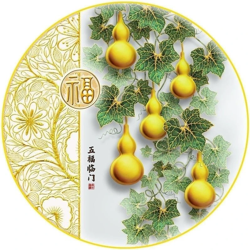 五福临门自粘装饰画入门圆形画轻奢麋鹿纸贴墙壁画背胶装饰葫芦画