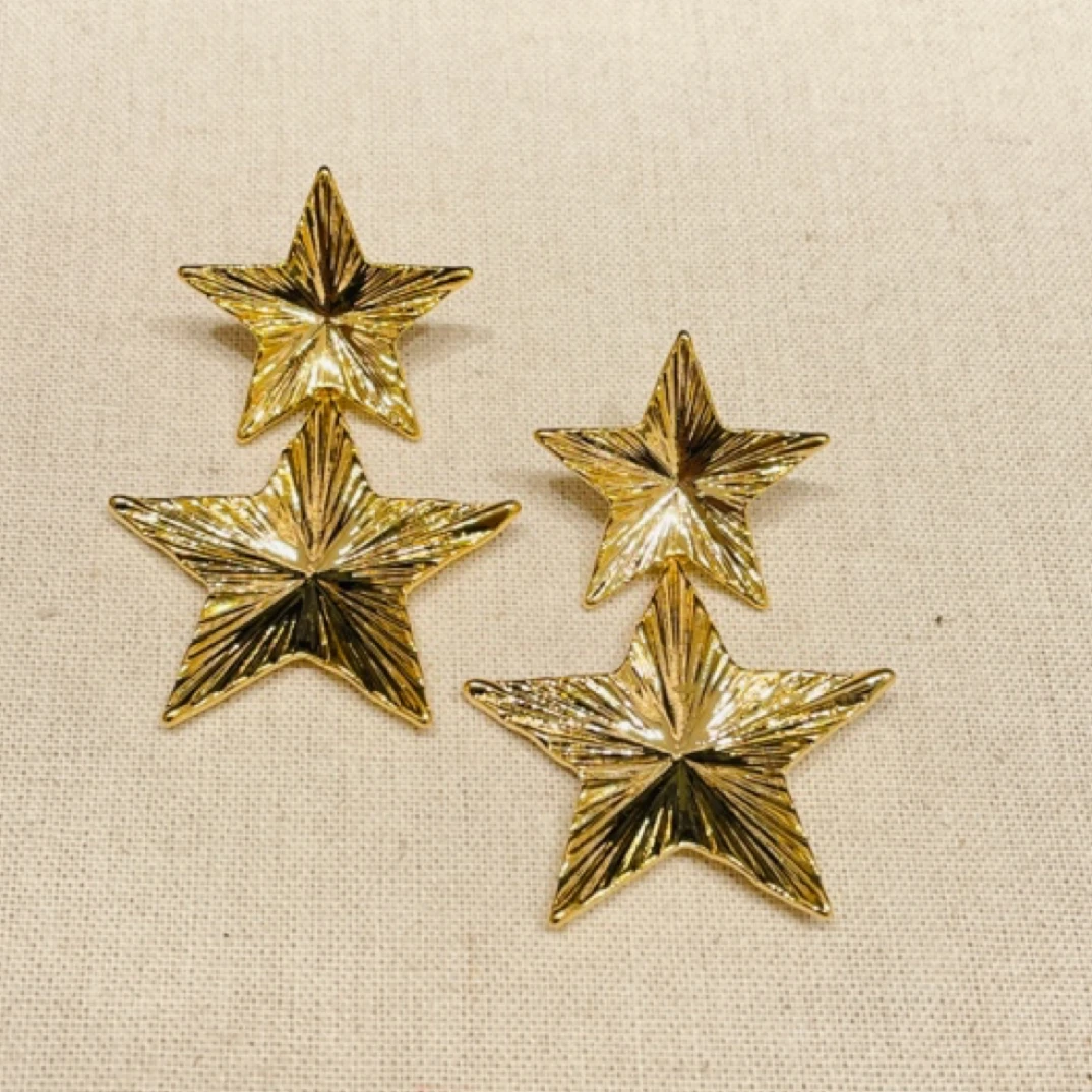 铜合金耳饰 六柒6112欧美金属风五角星吊坠耳环夸张酷炫金色个性