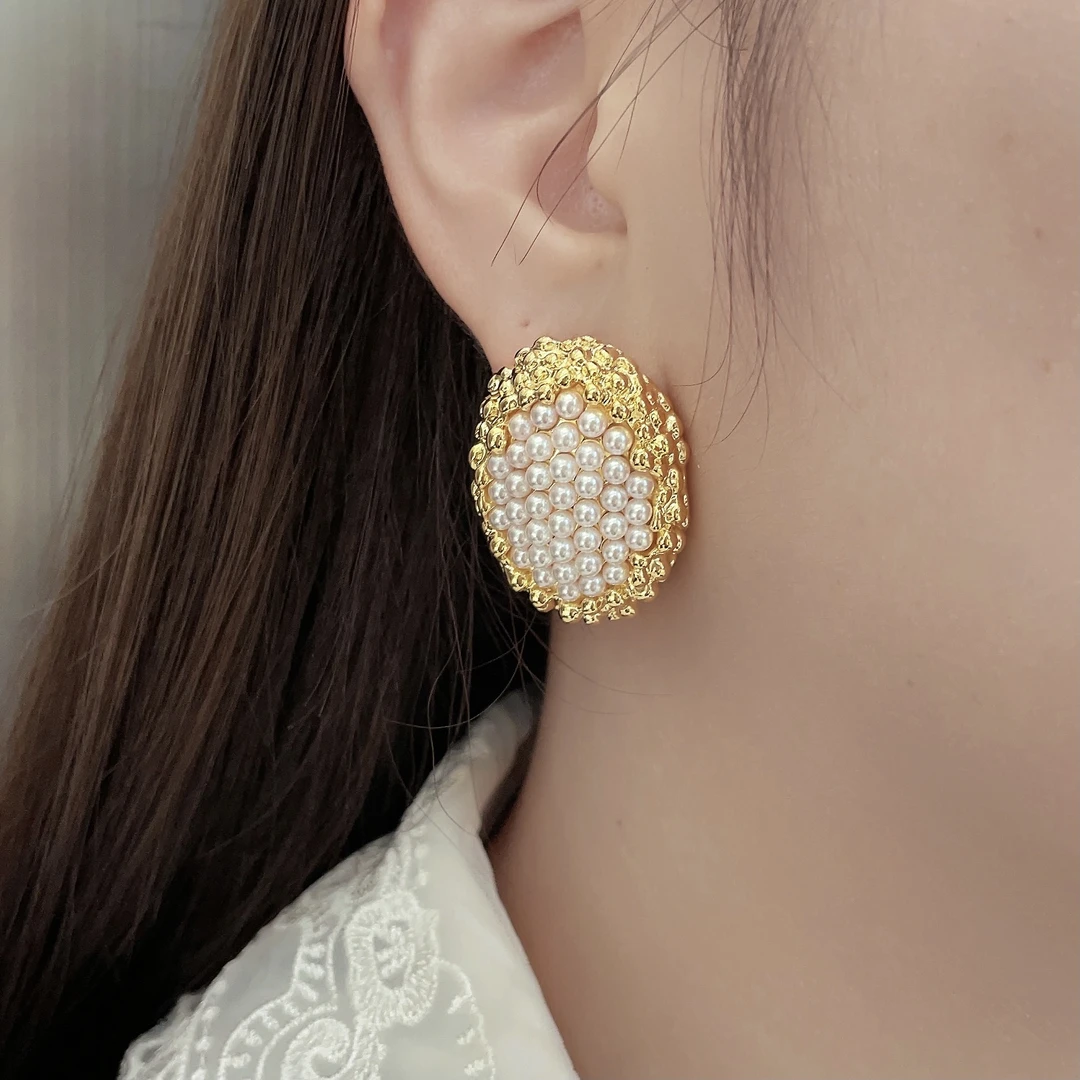 铜合金耳饰 六柒小铺五金女孩轻奢珠珠时尚耳扣小香风法式复古