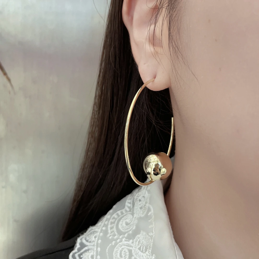 铜合金耳饰 六柒6037-欧美大牌C圈带球夸张耳饰简约个性圈圈耳环