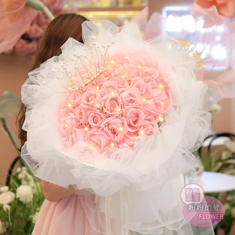 【霓虹甜心】粉玫瑰鲜花花店花束全国配送同城鲜花附近花店直送