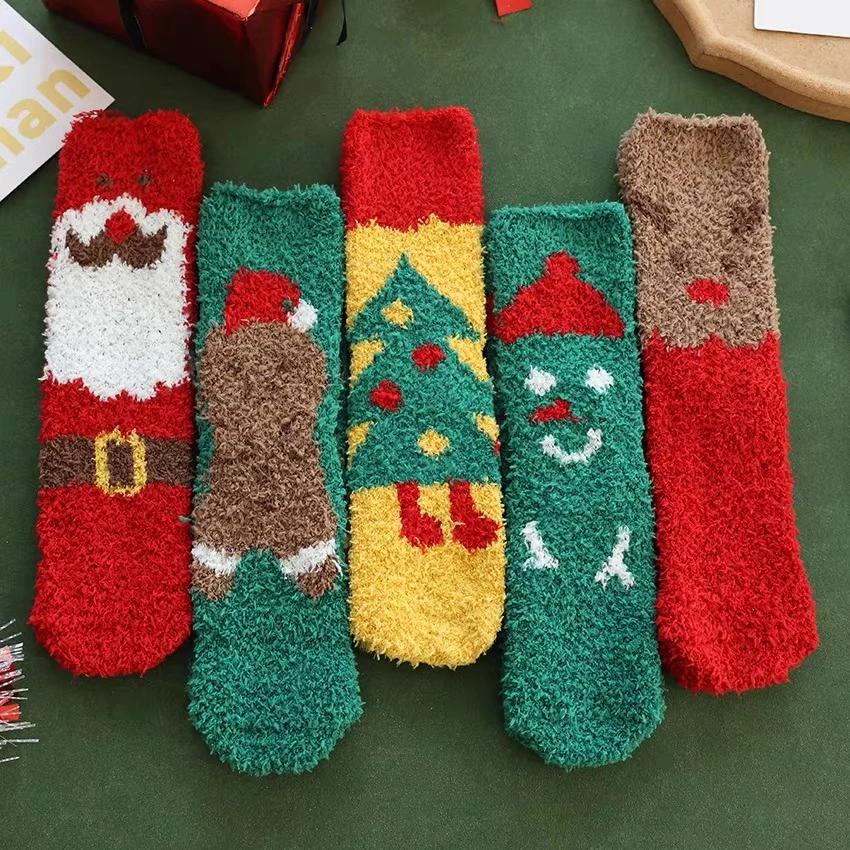 【到手4双】珊瑚绒不掉毛加厚圣诞袜中筒袜