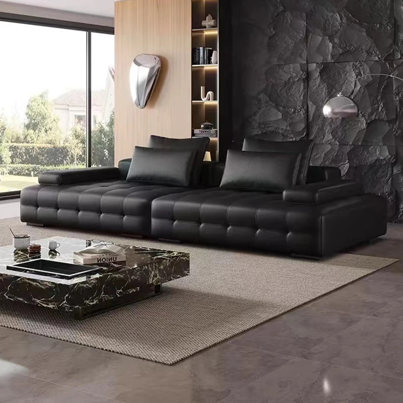 意式极简劳伦斯真皮沙发客厅现代轻奢设计师款别墅大户型直排沙发