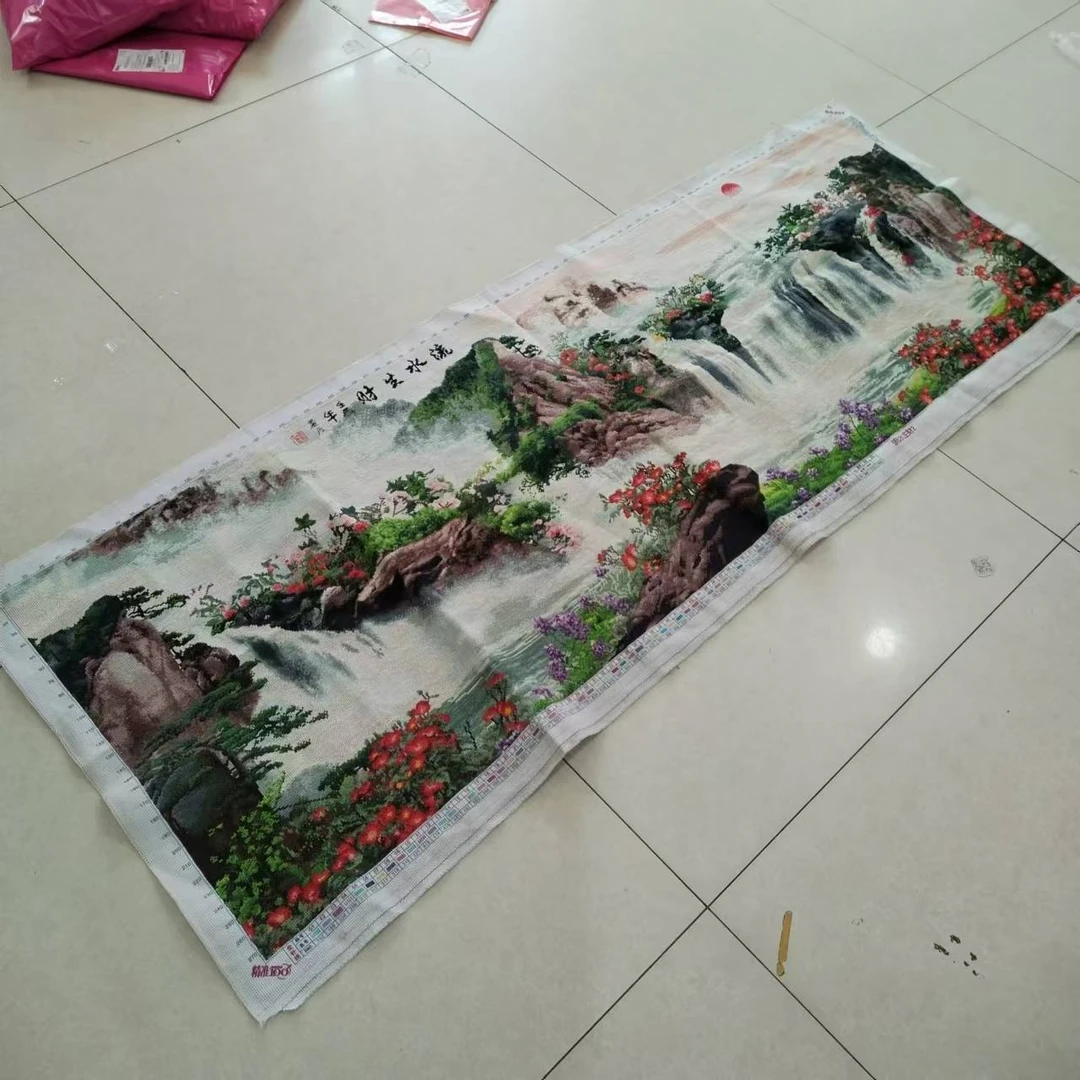 纯手工绣好的十字绣成品流水生财山水风景客厅简约现代装饰画出售