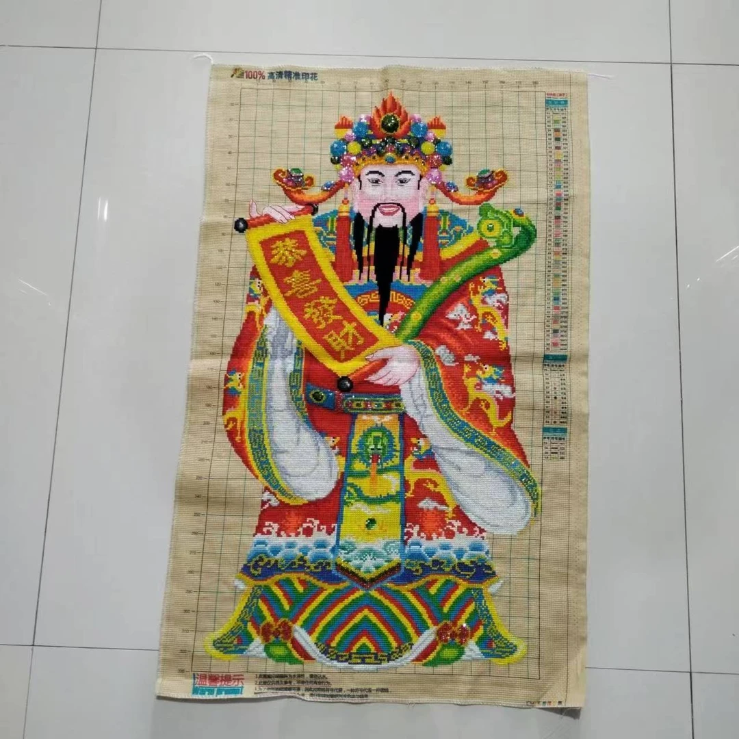 纯手工绣好的十字绣成品财神爷恭喜发财财神客厅中堂装饰挂画出售