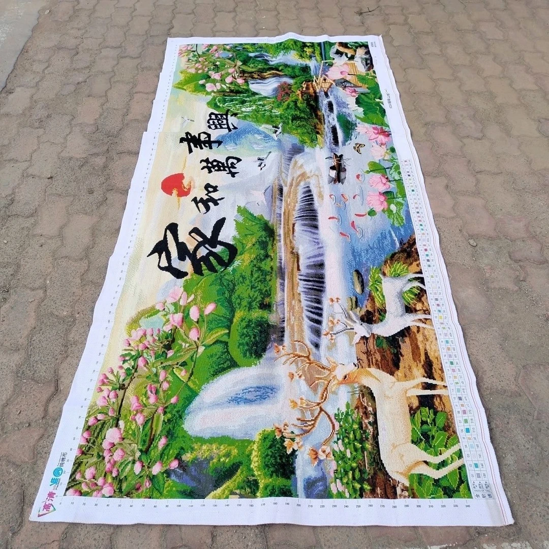 纯手工绣好的十字绣成品家和万事兴流水生财聚宝盆发财鹿新款挂画