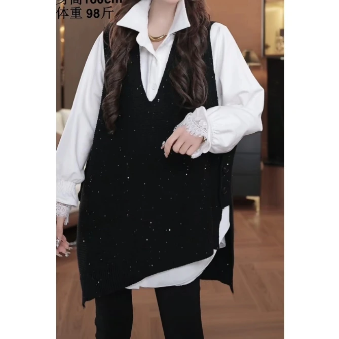 【鑫蕾】秋冬时尚高级感满天星设计休闲百搭宽松针织马夹6925