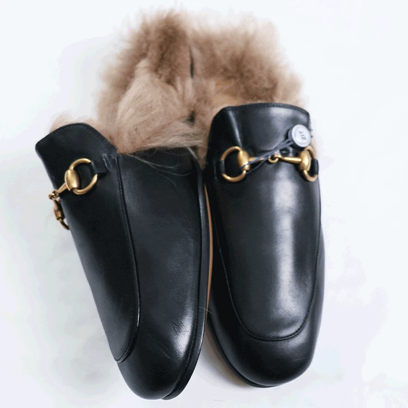 GUCCI/古驰马衔扣休闲舒适时尚英伦百搭经典秋冬黑色穆勒托42码