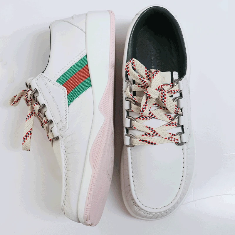 Gucci/古驰绿红织带百搭休闲潮流时尚男士白色运动板鞋42.5码