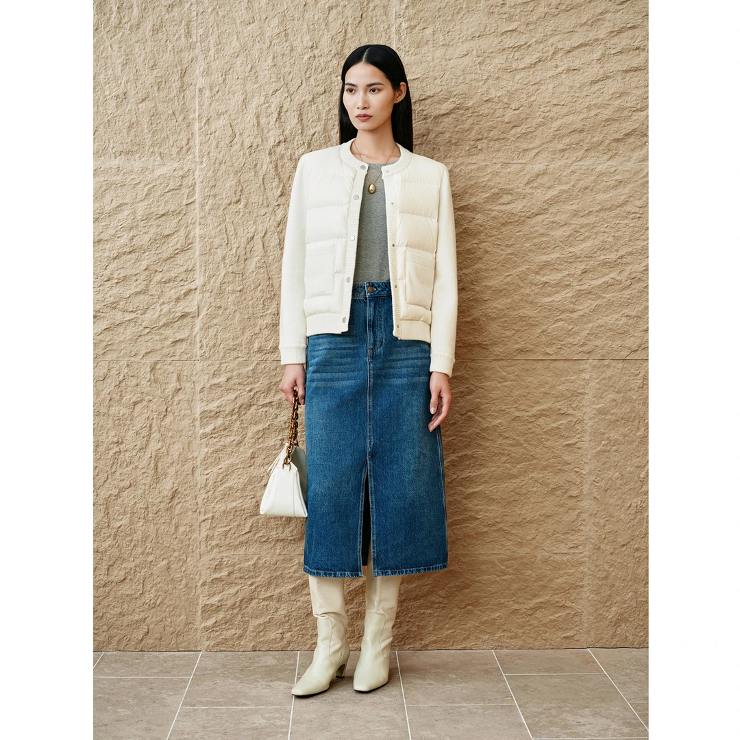 INSUN恩裳秋季新款时尚绗缝面包服白色短款羽绒服9C64308540