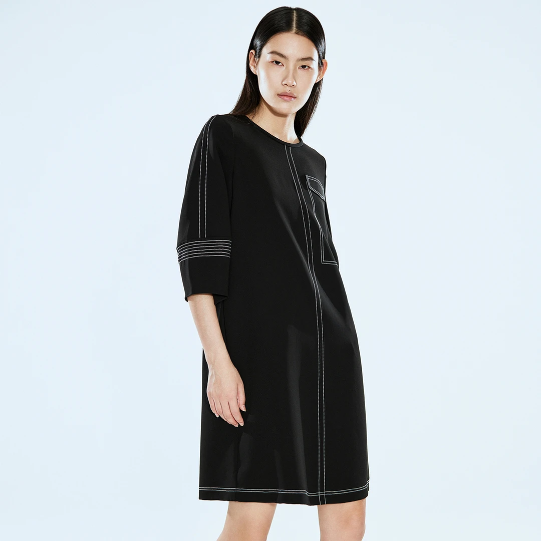 COVERINS新款宽松版型五分袖撞色行线连衣裙CC64305080