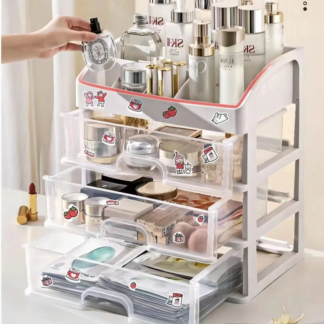 化妆品收纳盒抽屉式防尘收纳盒梳妆台首饰盒置物架学生宿舍收纳架