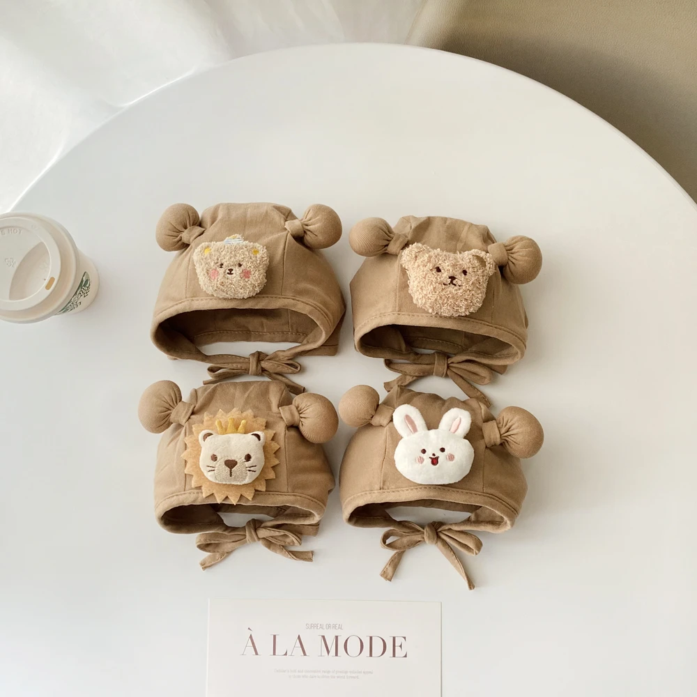 卡其色婴儿帽子秋冬款男童女童0-1岁小月龄婴幼儿宝宝护耳包头帽