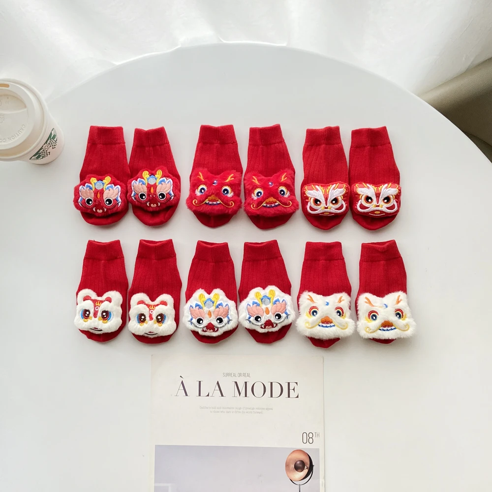 红色婴儿袜子春秋款男女童小月龄宝宝满月百天周岁喜庆防滑袜短袜