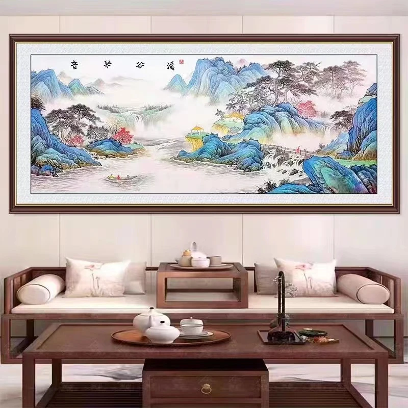 蒙娜丽莎十字绣 溪谷  琴音客厅风景画 大格四股满绣36色白布