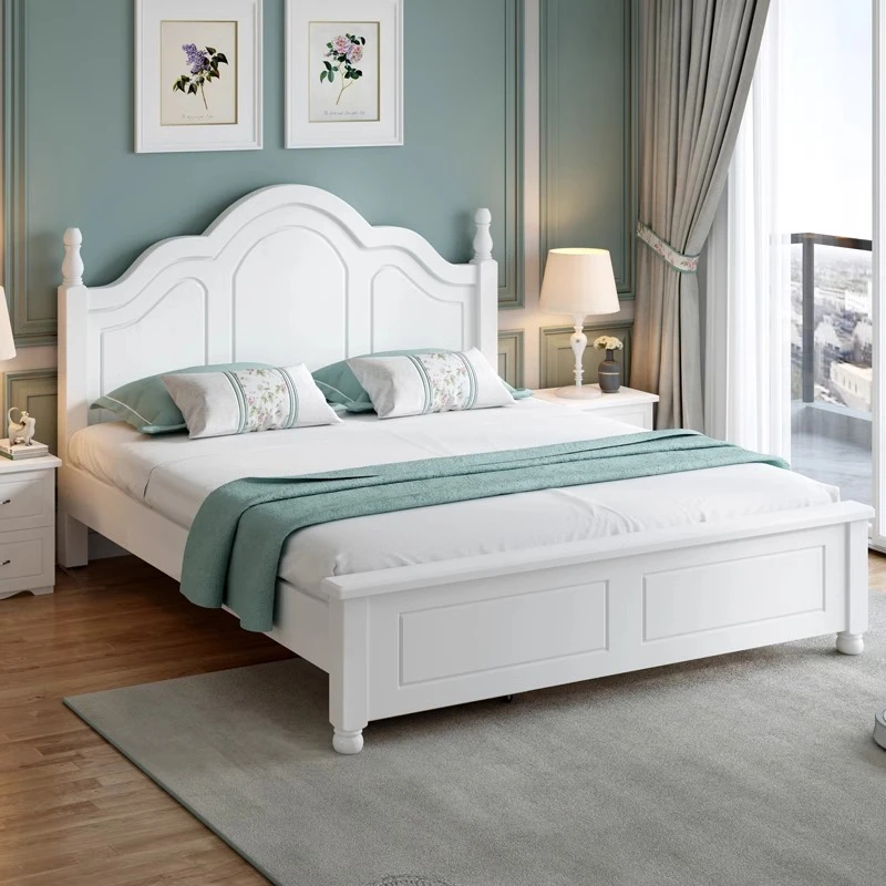 2307#美式风格白色实木橡木现代1.5米小户型1.8米家用主卧大床