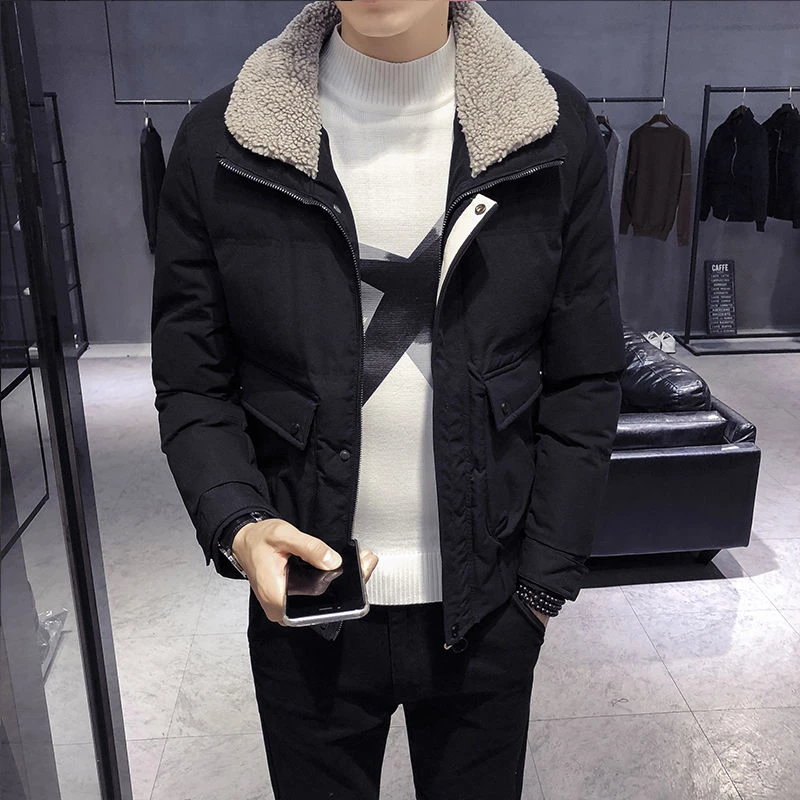 棉服男韩版2024新款潮流帅气冬季青年短款棉袄加厚翻领外套修身