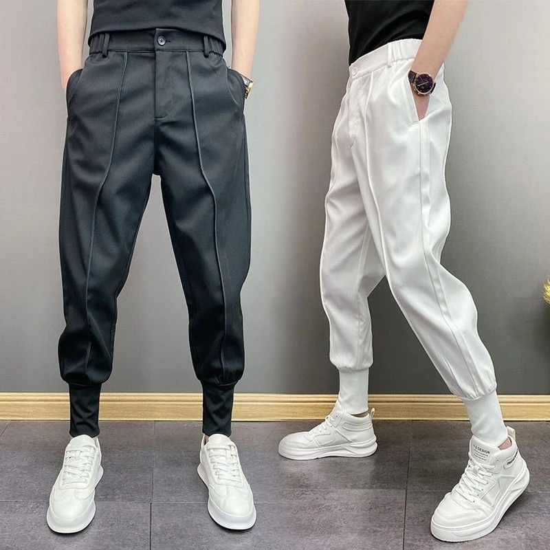 潮流韩版百搭束脚裤网红ins哈伦小脚裤修身休闲裤网红黑色西裤男