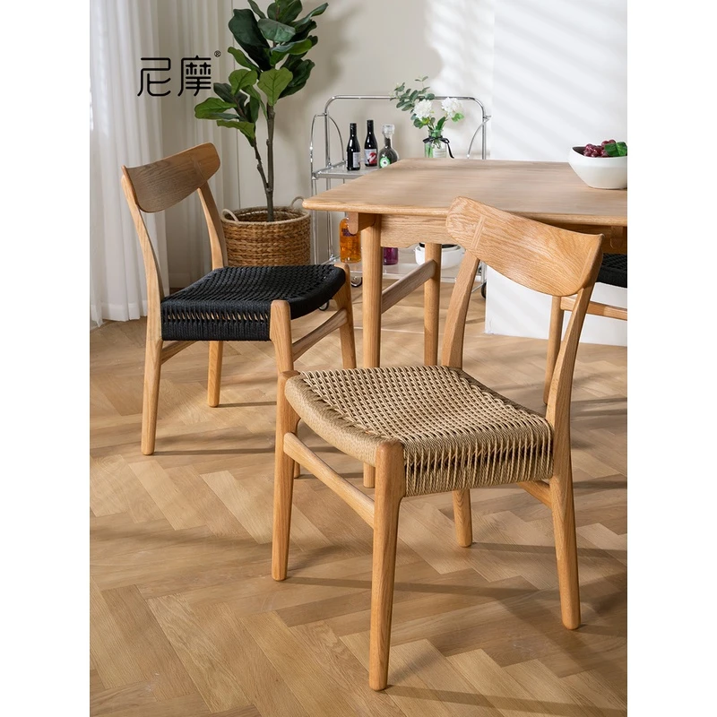 尼摩丹麦设计师CH23 Chair餐椅北欧实木家用侘寂风编绳椅子靠背椅
