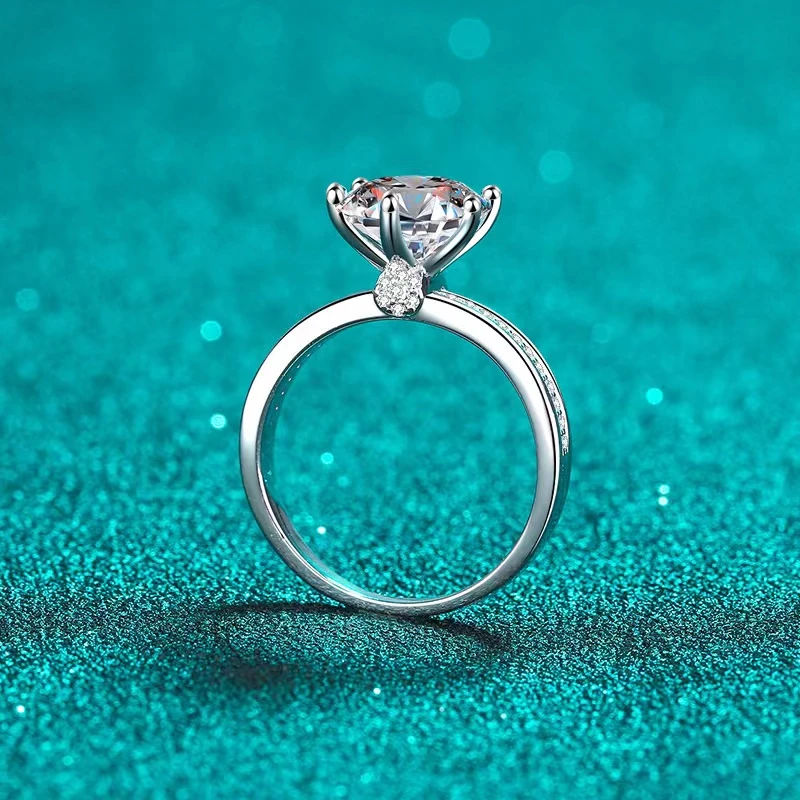 925银莫桑石戒指  许愿池1克拉-2克拉女士闭口戒指925银托莫桑石