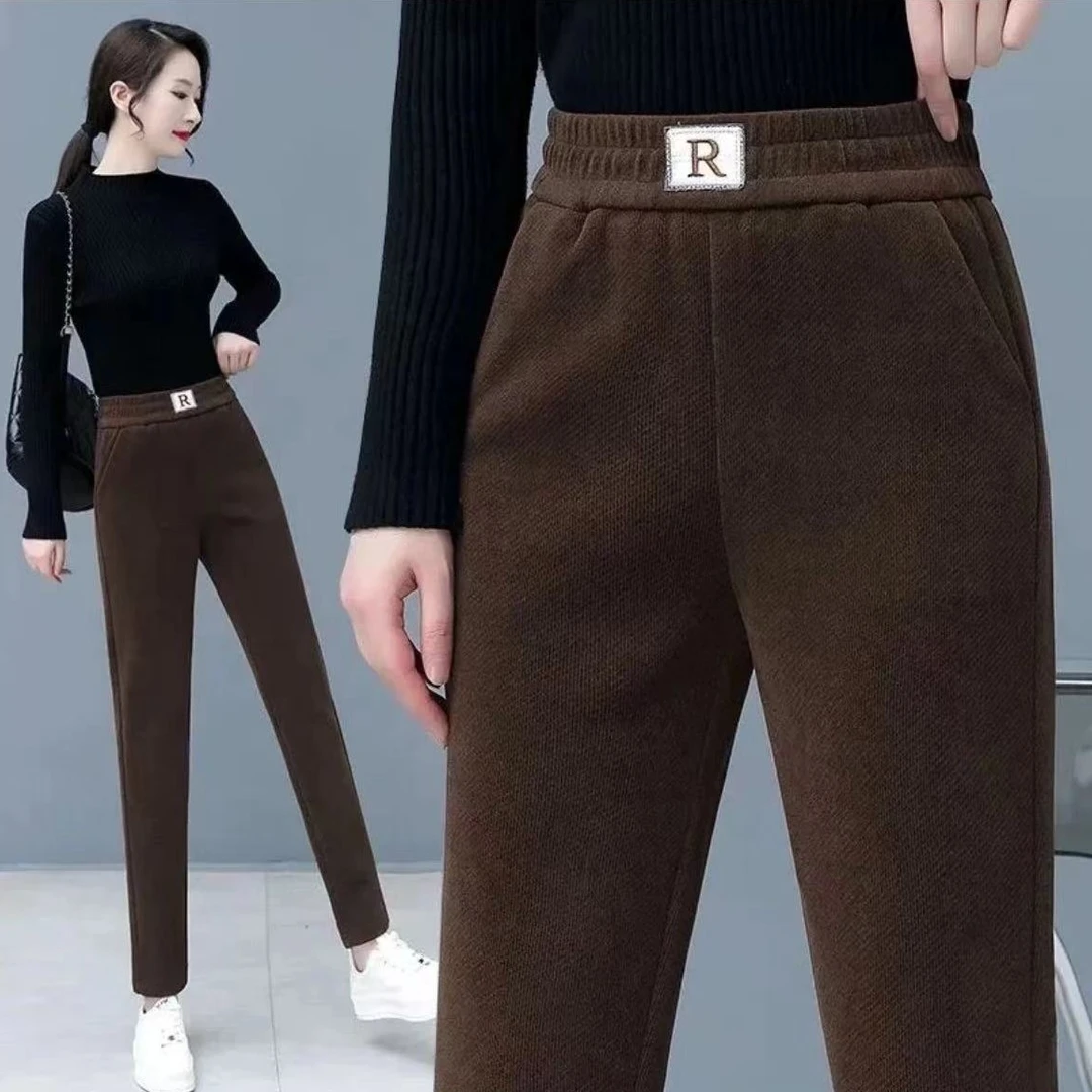 2024加绒加厚外穿时尚百搭秋冬高腰休闲北极绒哈伦裤