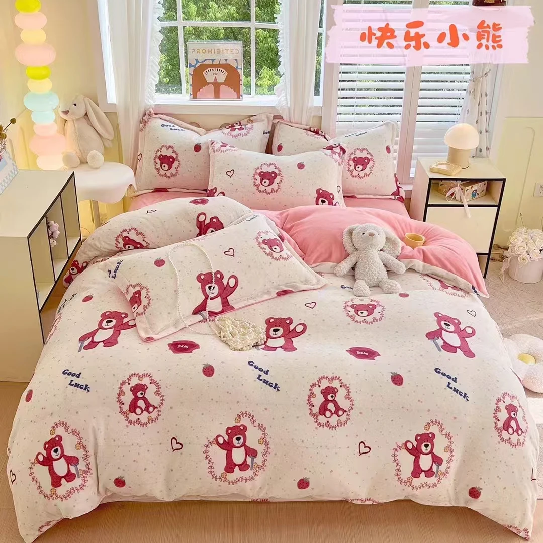 网红爆款2024年新款加厚牛奶绒四件套床品套件冬季防静电双面绒