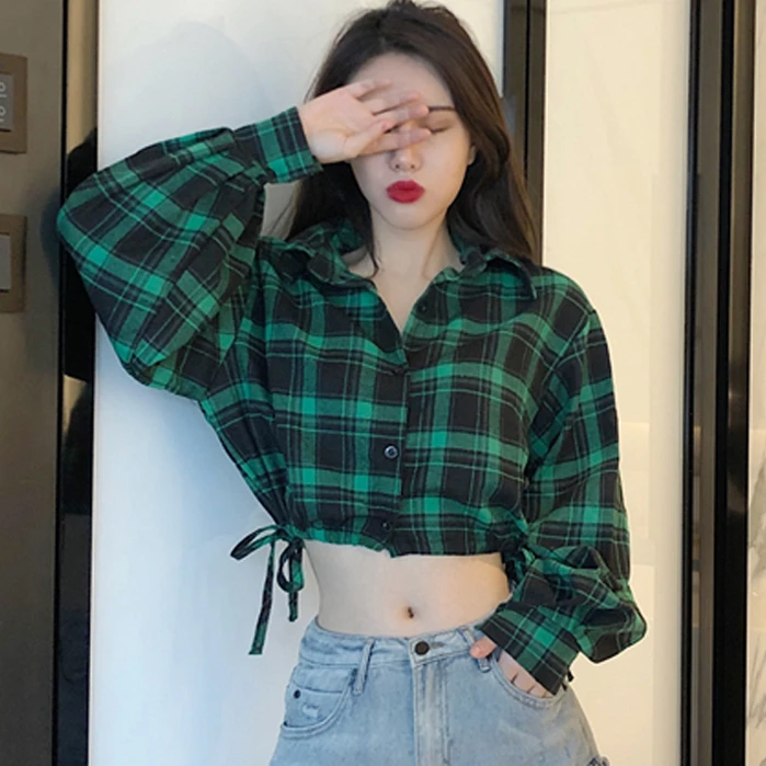 短款尊巴舞蹈跳舞jazz上衣女装洋气服装街舞爵士舞衬衫多巴胺格子