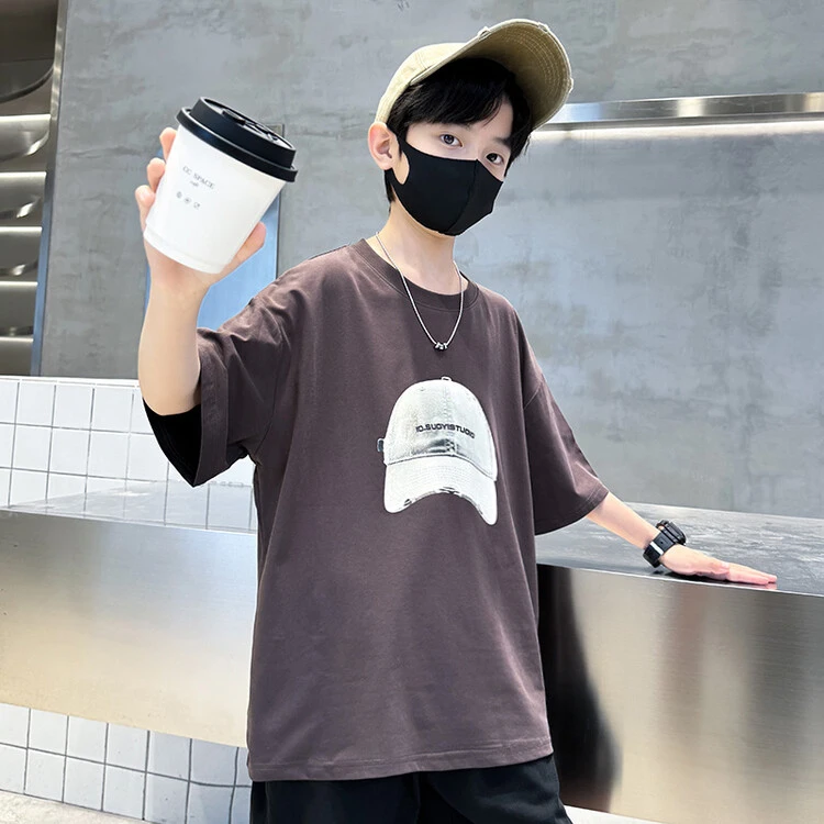 儿童短袖t恤痞帅风男童休闲潮牌夏季潮流帅气小学生白色