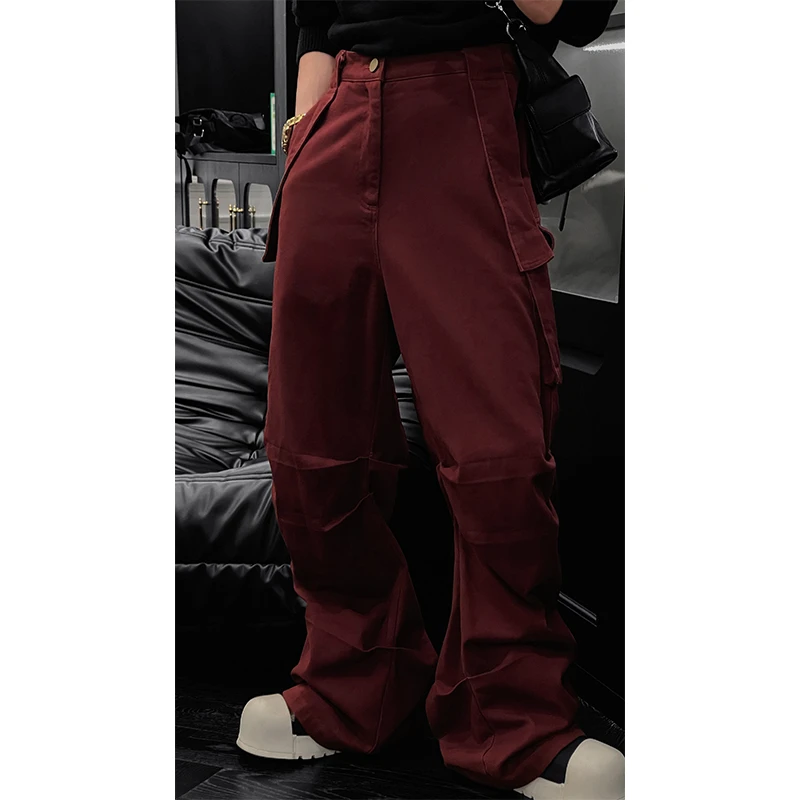 龙叨叨2024秋冬新品美式高街工装裤男口袋褶皱设计款休闲宽松长裤