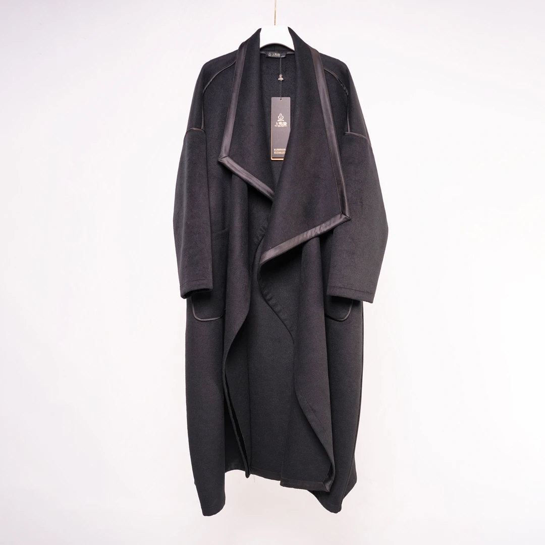 RFY24435黑色 长款翻领大衣外套435