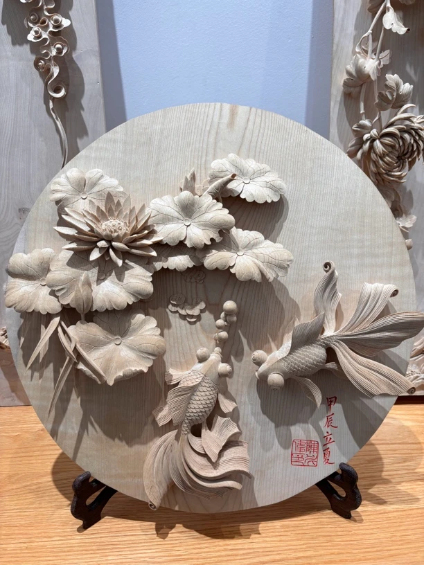 全手工木雕工艺品摆件挂件荷花年年有余剑川木雕