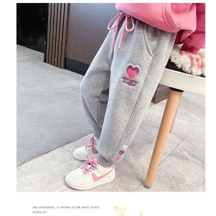 女童裤子春秋款宝宝外穿洋气宽松卫裤加绒一体薄绒儿童运动裤女孩