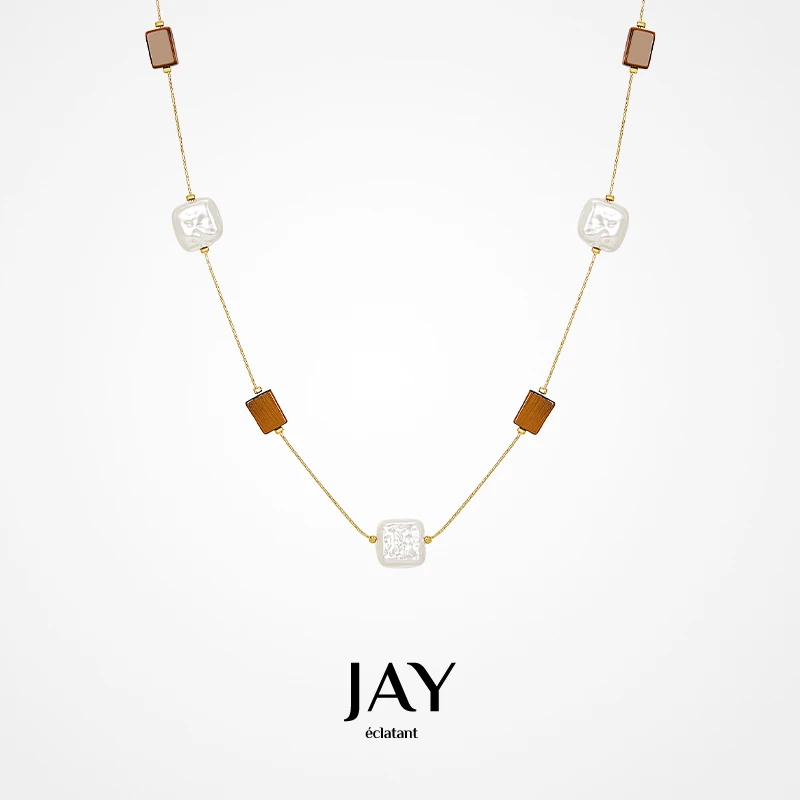 Jay几何独特毛衣链女秋冬百搭长项链复古棕色毛衣链百搭大衣配饰