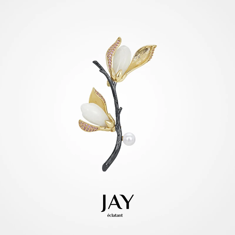 Jay玉兰花胸针时尚轻奢胸花女款秋冬大衣毛衣配饰送长辈领导心意