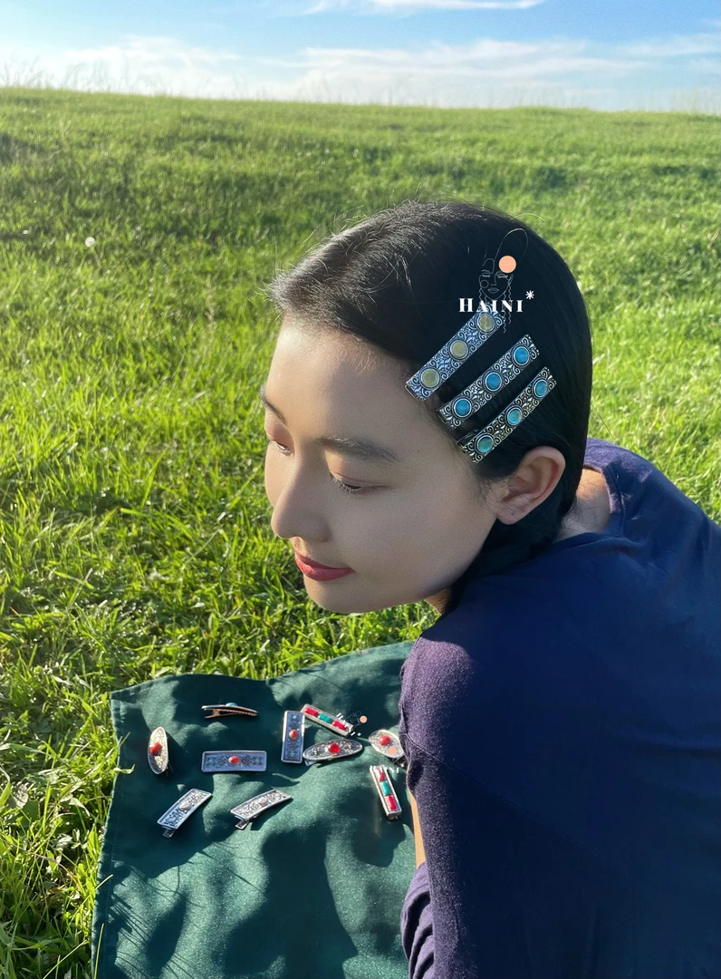 【Haini】原创灵动的《蓝色海洋》蒙古发夹民族服饰配饰精美银色