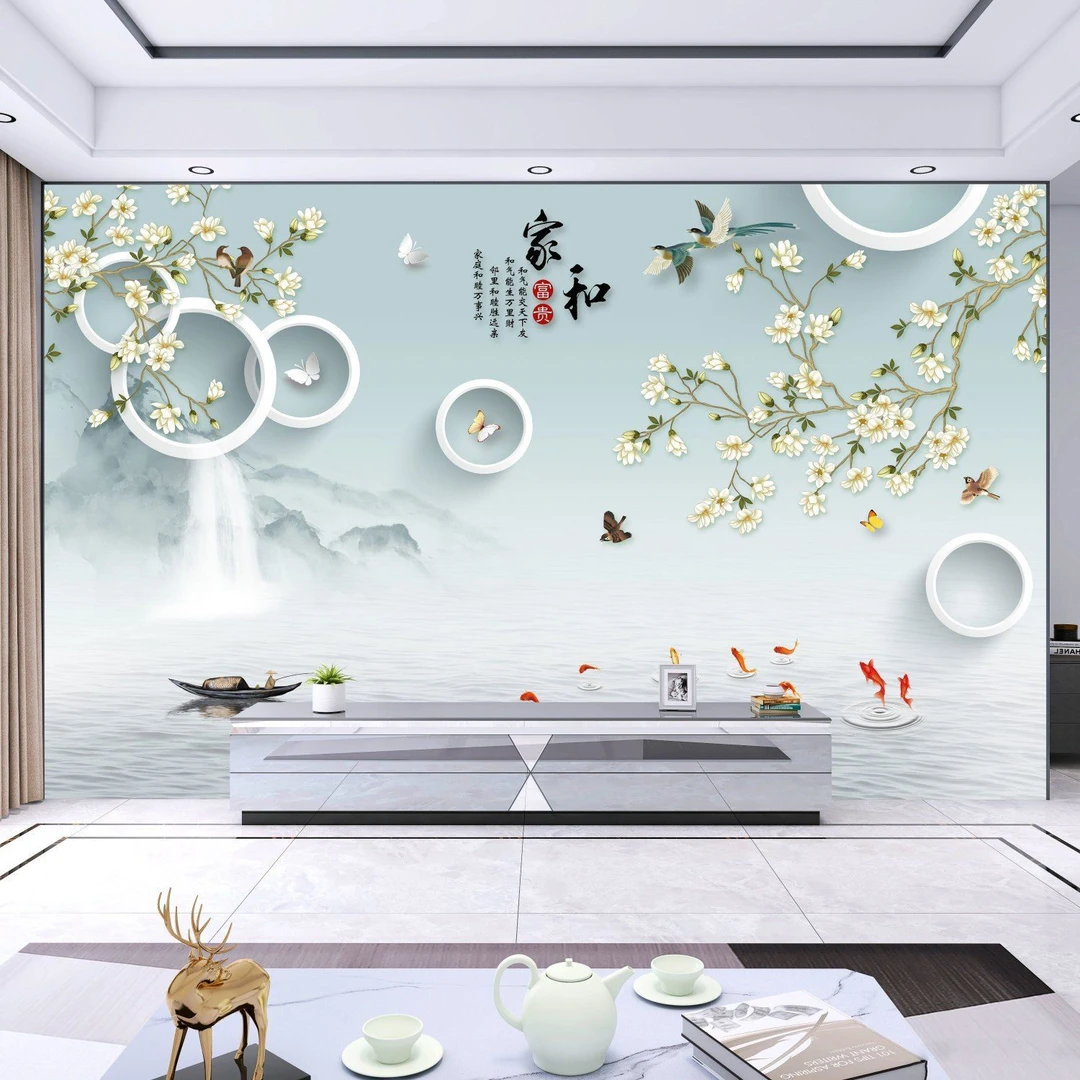 2025新中式客厅电视沙发背景墙自粘壁画卧室现代简约风格贴画