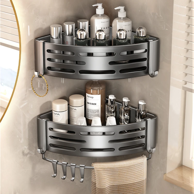 天地鱼浴室三角置物架家用免打孔壁挂式卫生间厕所洗澡间收纳架子