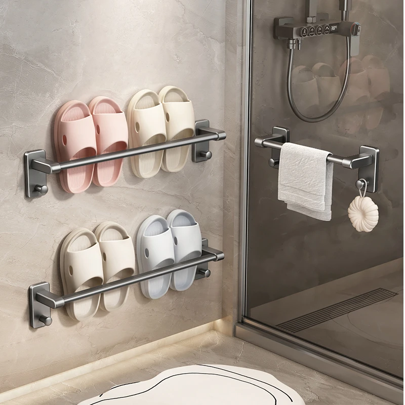 天地鱼浴室拖鞋架免打孔卫生间置物鞋子收纳神器厕所门后壁挂沥水