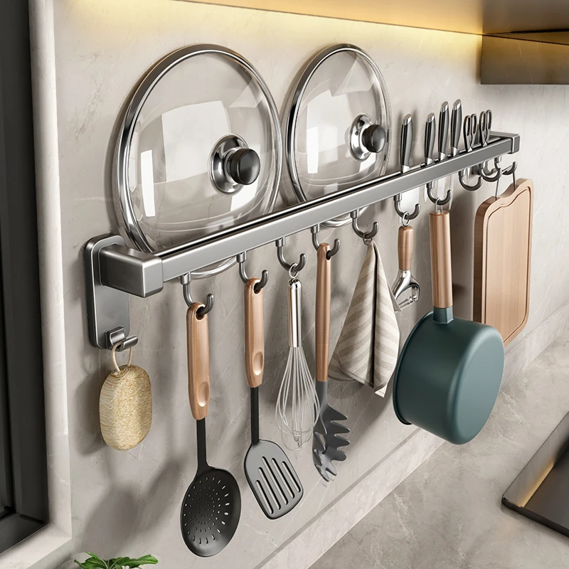 厨房挂钩架免打孔厨房刀具置物架壁挂式多功能排钩锅铲勺刀架收纳