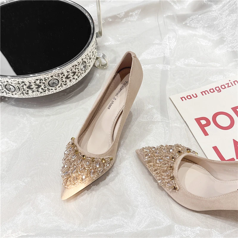 meichen/美晨2024年秋冬季新款水钻法式高跟鞋女细跟职业气质单鞋