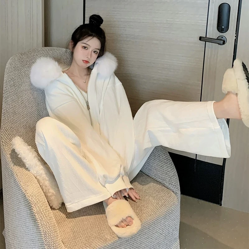 Va家：大码女装「白月光」纯欲慵懒真毛毛领秋冬加绒外套阔腿裤套装