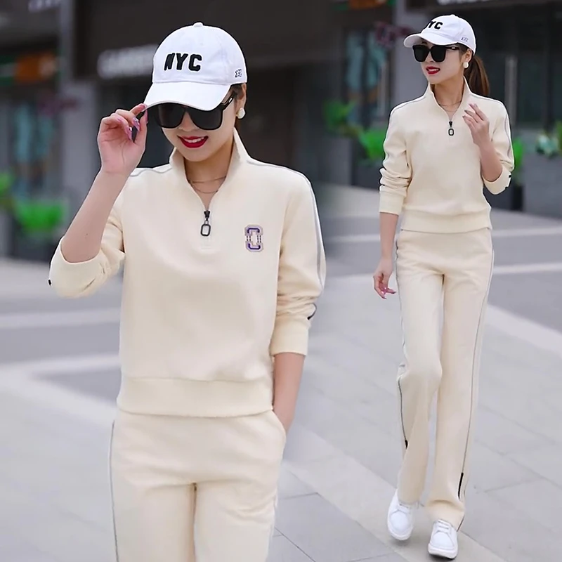 运动套装显瘦长袖洋气大码春秋季时尚休闲春季减龄立领女士宽松
