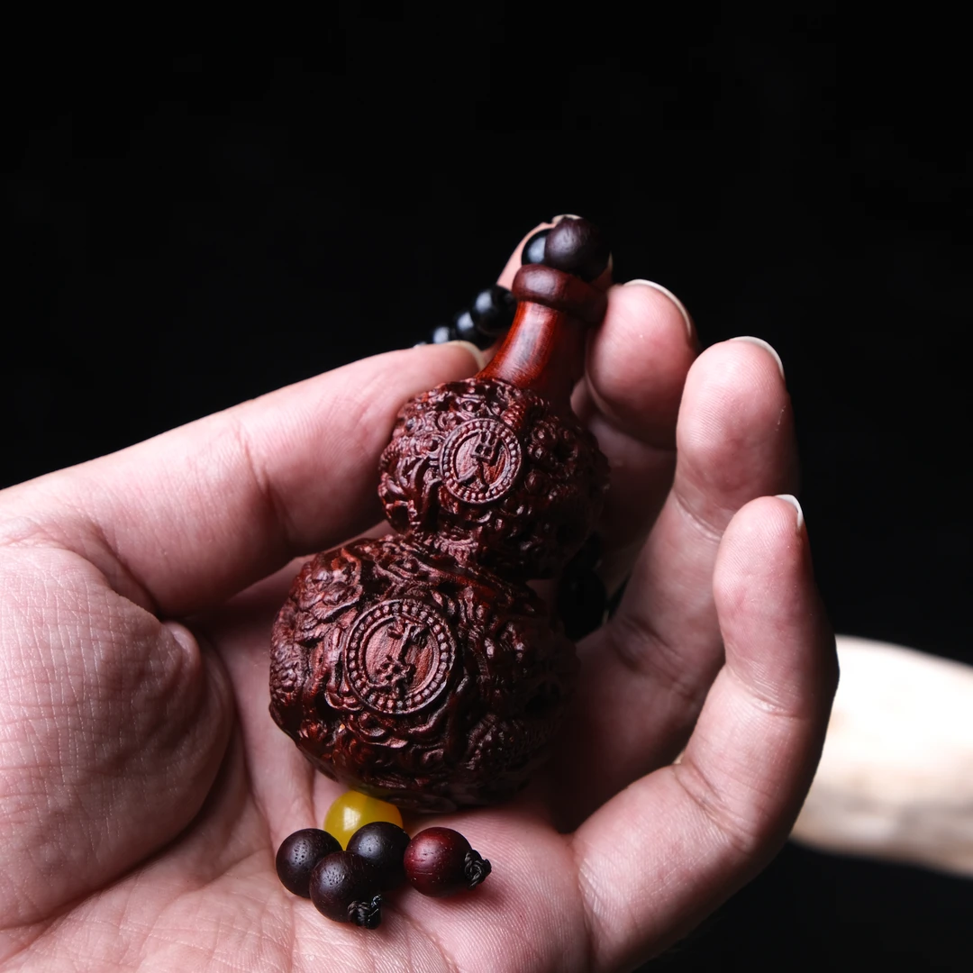 红花梨吉祥如意葫芦吊坠挂件木质把玩件文玩工艺品手把件雕