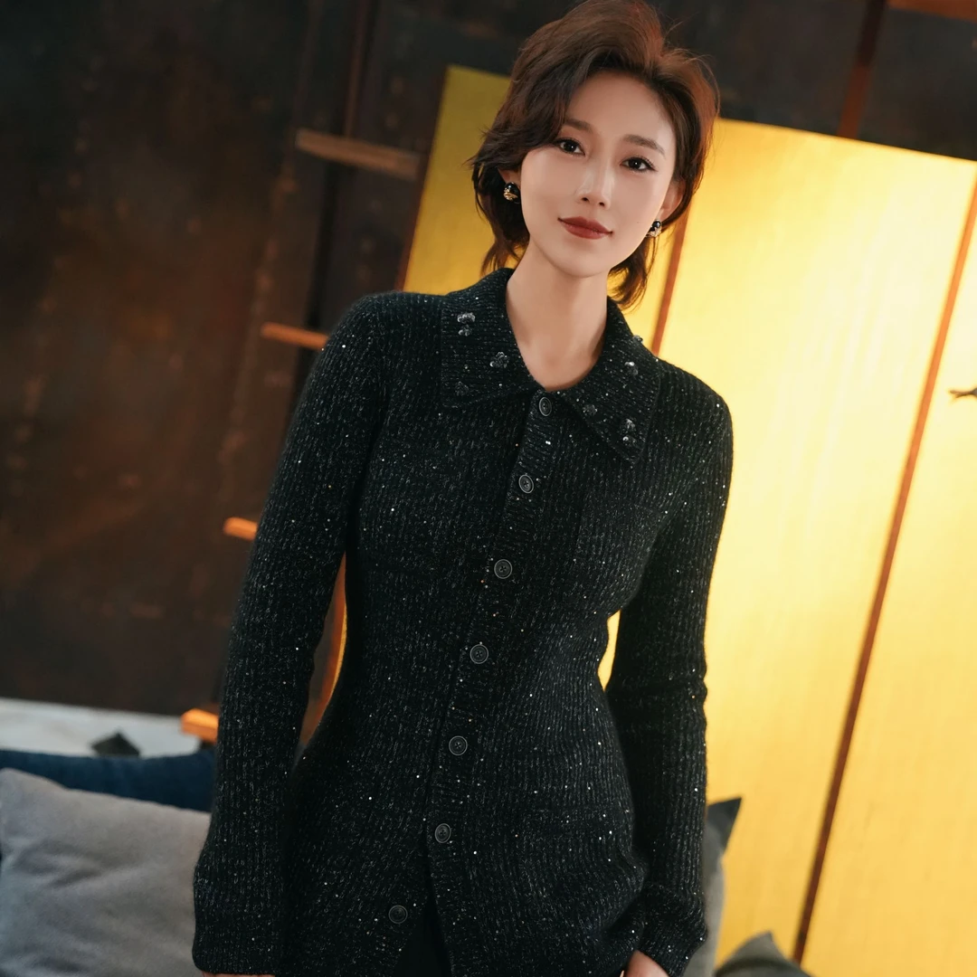 丽米儿limil气质亮片钉珠长袖针织衫9499030