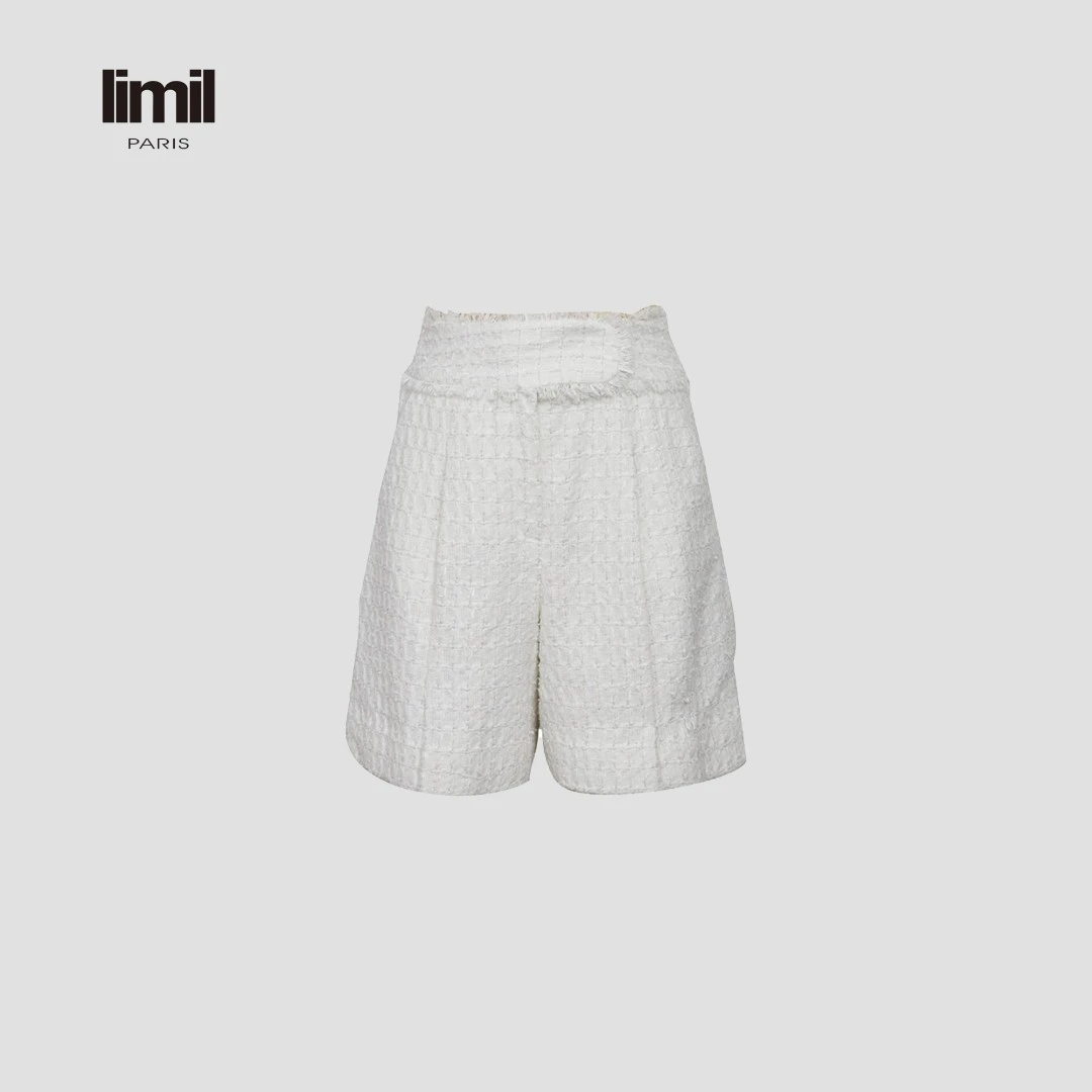 limil/丽米儿【高定秀场款】质感轻奢小香风中高腰花呢短裤 9100005