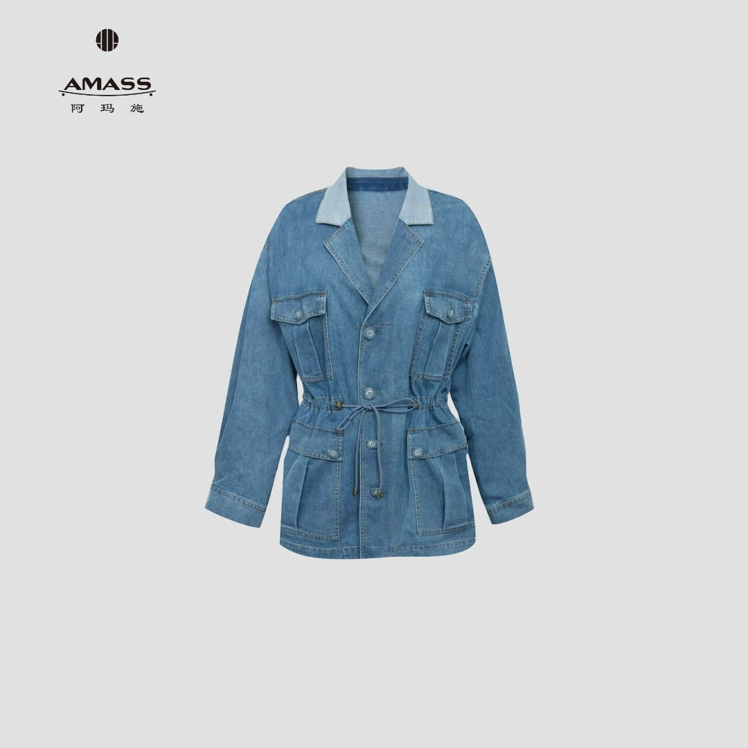 AMASS/阿玛施 设计师显瘦复古薄牛仔一手长猎装 5400350休闲