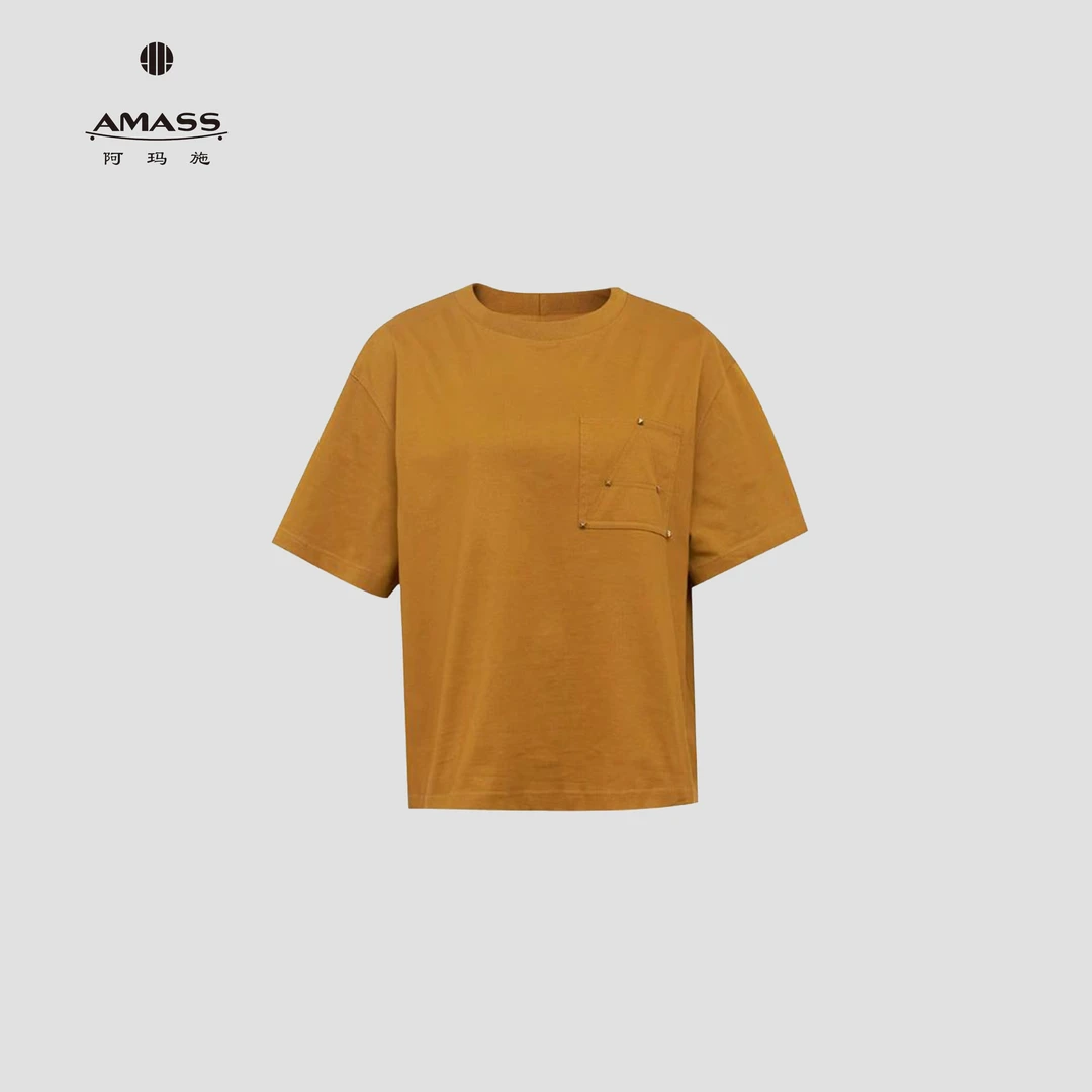 AMASS/阿玛施夏季侧边口袋设计圆领直身版上衣短袖T恤女5300880